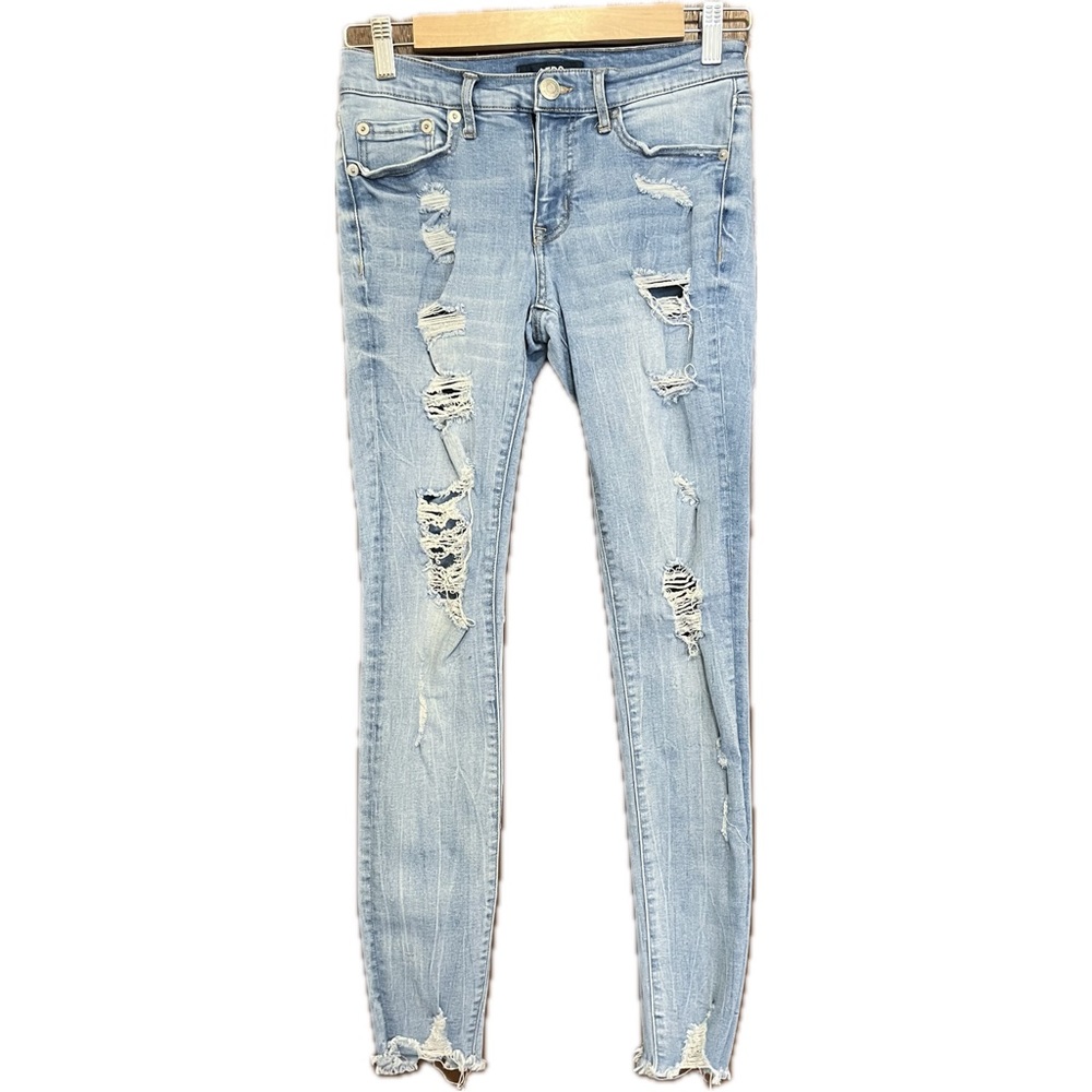 AERO Juniors Jeans skinny low rise distressed/ripped light wash size 4